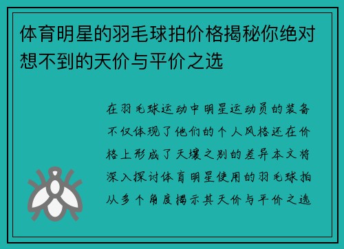 体育明星的羽毛球拍价格揭秘你绝对想不到的天价与平价之选
